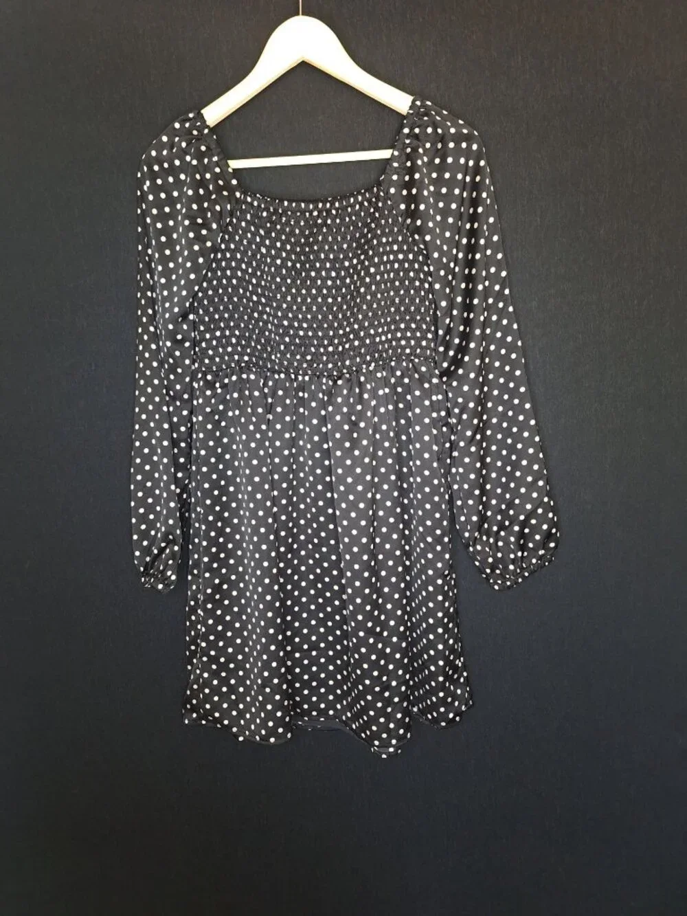 💙 Gap Kids Girls XXL 14-16 Womens Size S Black Polka Dot Smocked Puff Sleeve Dr